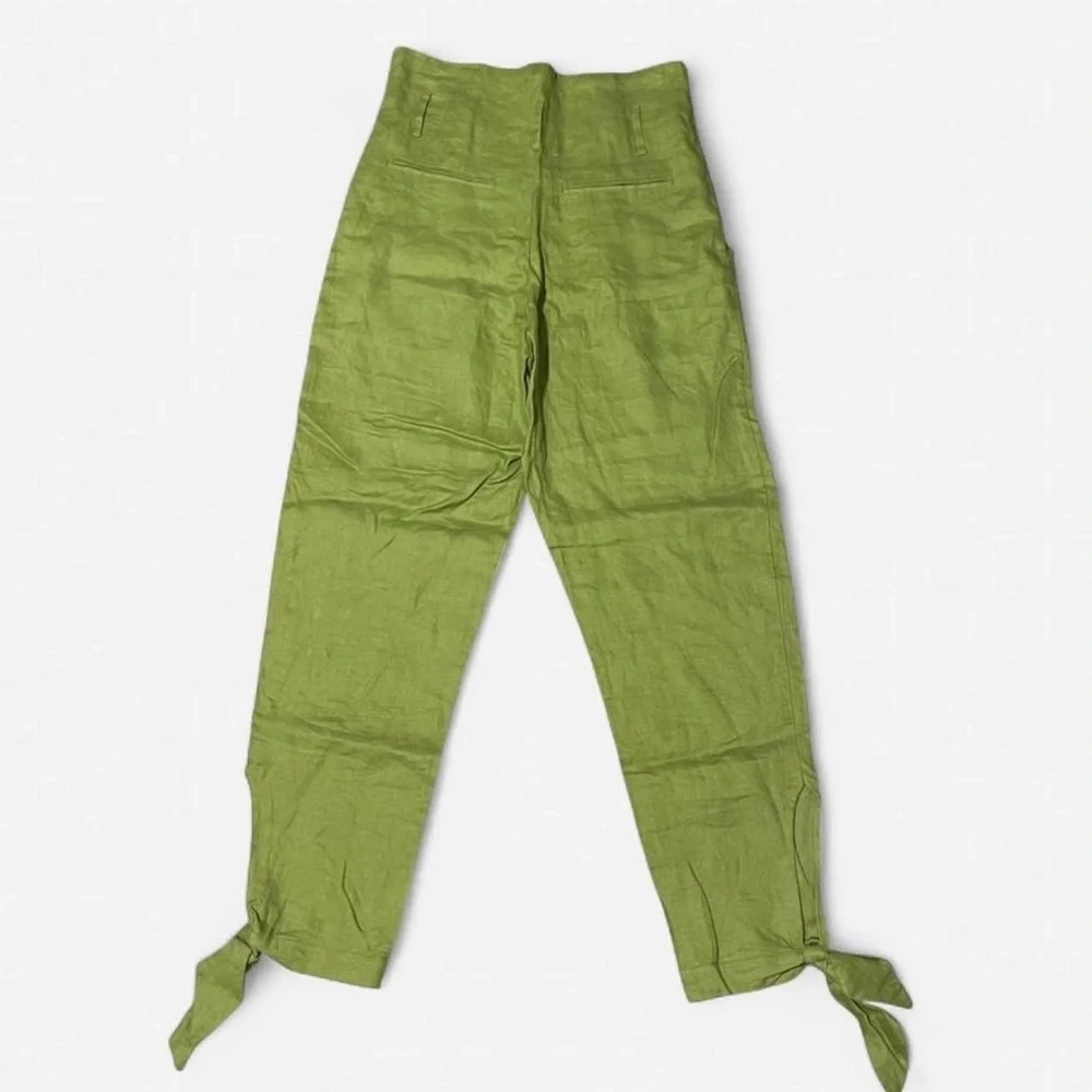 reformation nwt high rise 100% linen green paper bag business dress pants 2